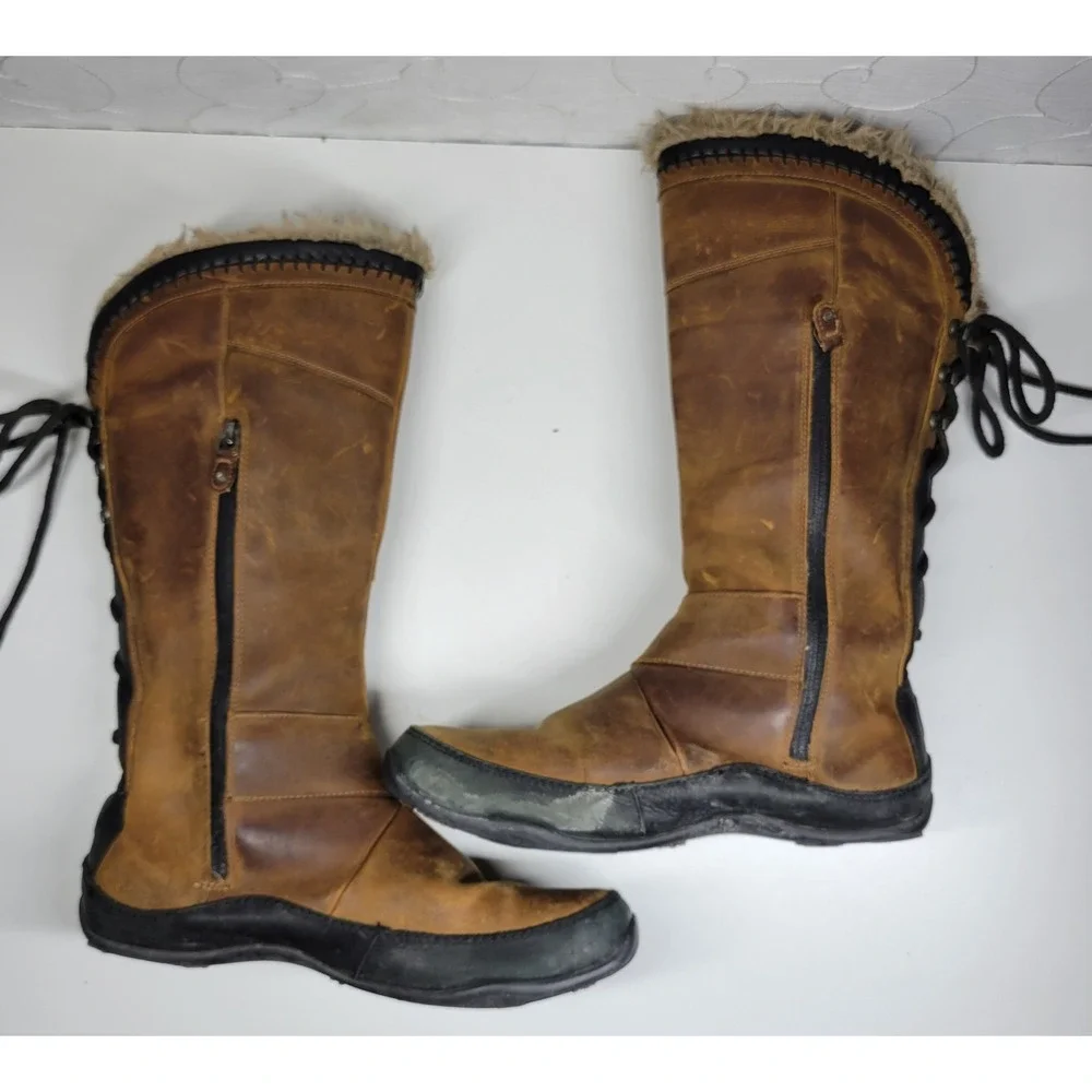 The North Face Janey II Luxe Boots Womens 10 Brown Leather PrimaLoft Fur Trim